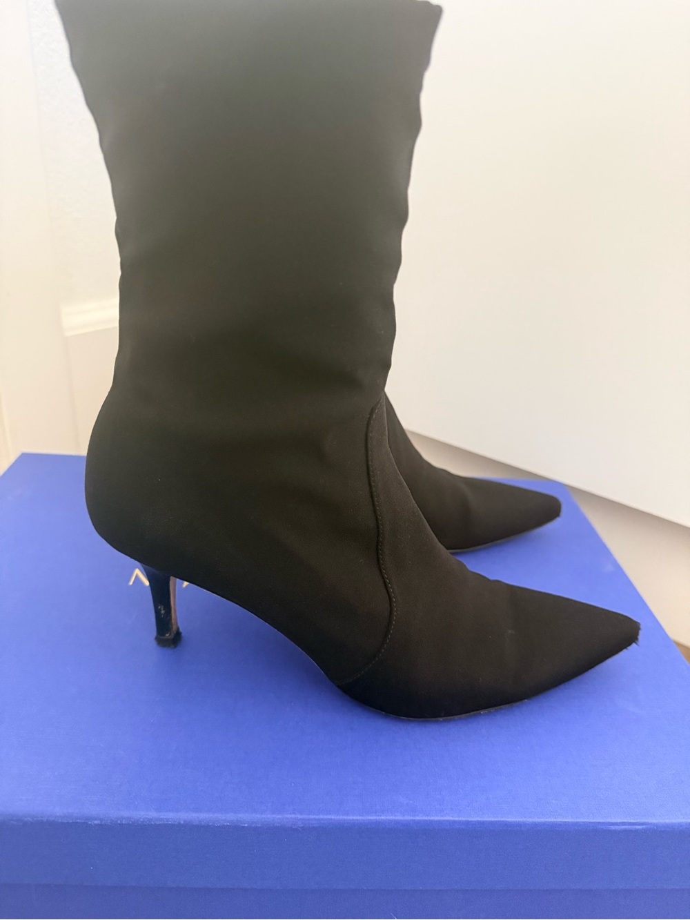 Stuart Weitzman Black Pointed Stretch Sock Boots